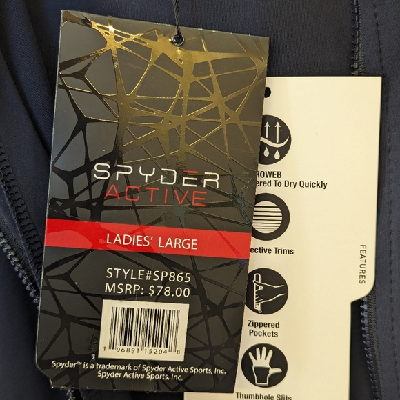 NWT Spyder Navy Zip Up Hooded Jacket Sz Large - Picture 7 of 7